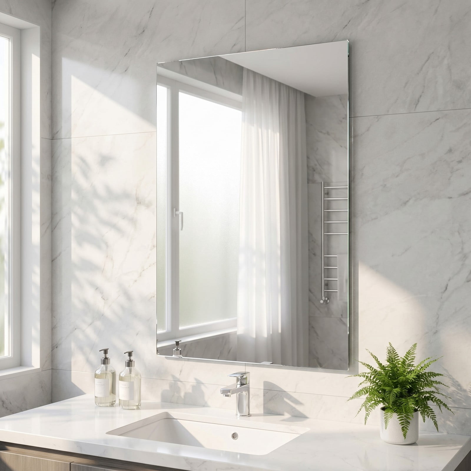 Gleamira 28"x36" Frameless Bathroom Mirror Rectangle Wall Mirror with Vanity Mirror Over Sink