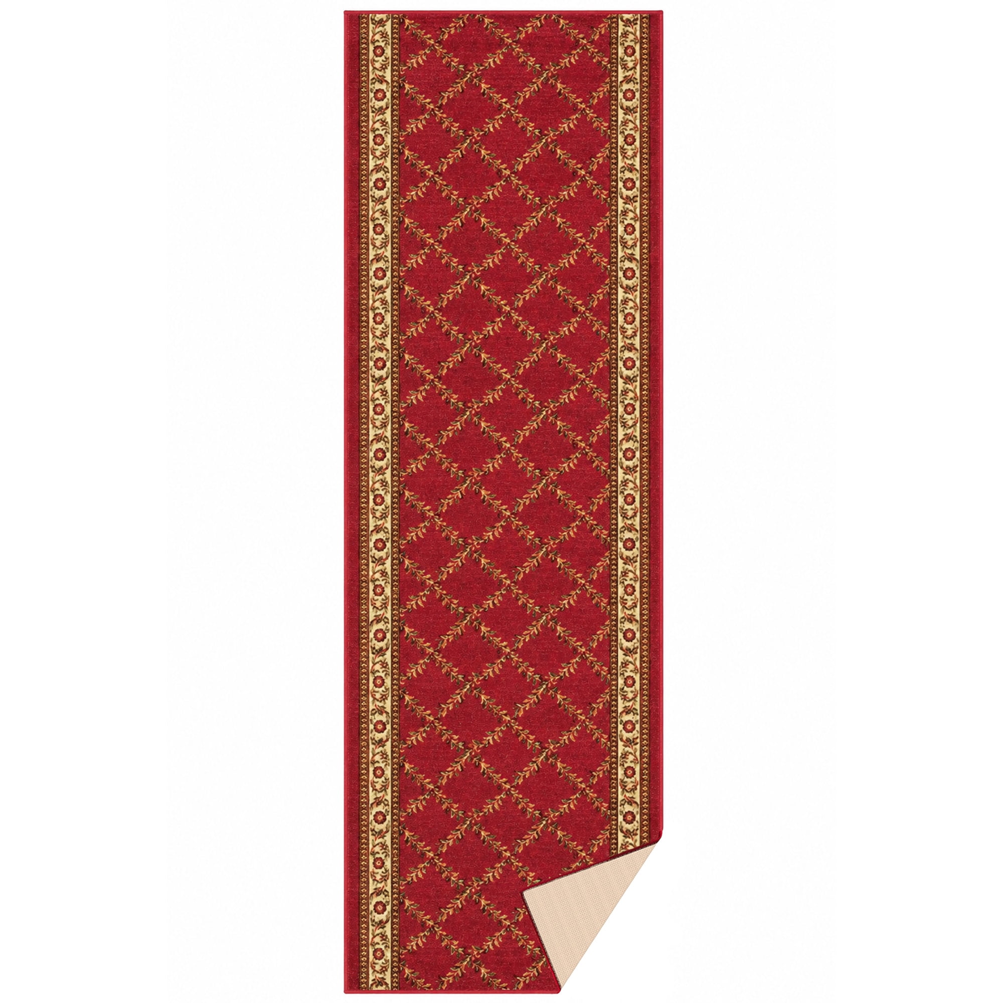 Ottomanson Extra Long Runner Rug 2'7" x 15' – Non-Slip Low Pile Hallway Carpet, Trellis Burgundy Red