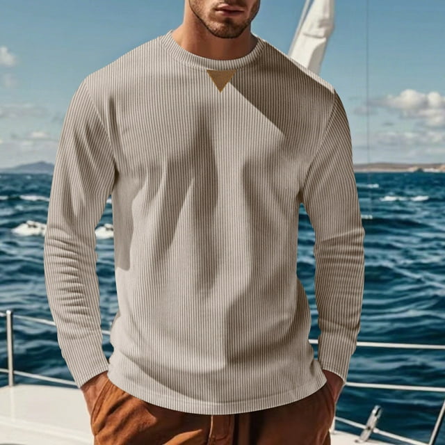 pstuiky camisetas de manga larga para hombre, Blusas/camisas casuales de moda para hombre, de color liso, de manga larga y cuello redondo Tops de hombre xl