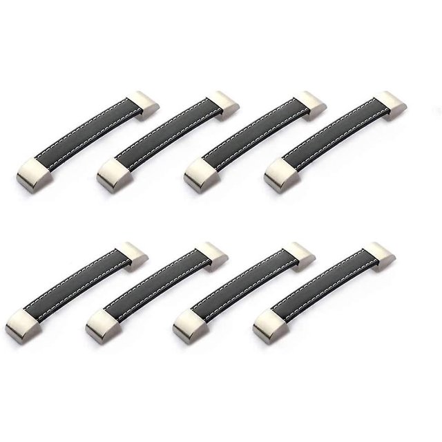 Juego de 8 tiradores para cajón o armario en metal y piel negro CHAO 128 mm