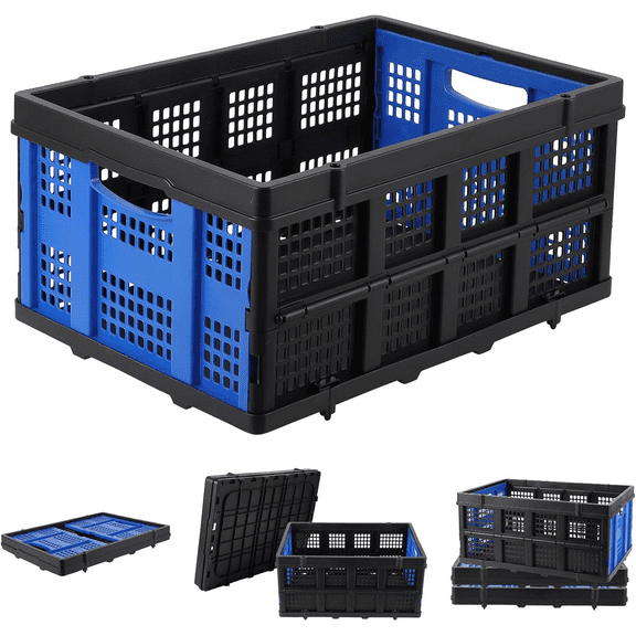 2 Pack Collapsible Storage Crates- Heavy Duty Foldable Plastic Bins with Handles, Stackable Milk Crates for Kitchen, Office, Camping & Classroom Organization