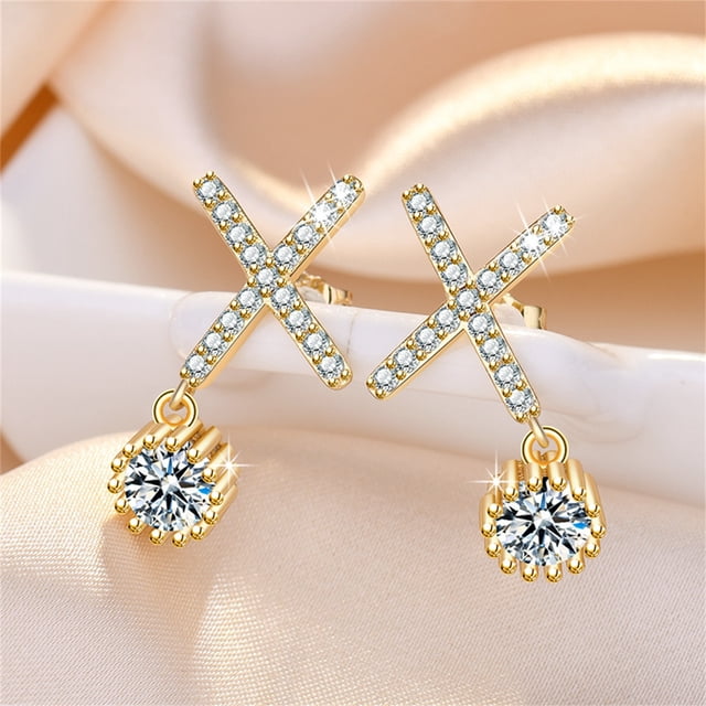 Xihbxyly Pendientes Elegantes, Impresionante Diseño de Letra X, Deslumbrante Brillo de Circonitas Cúbicas, Regalo de Graduación Perfecto, Ideal para Usar a Diario En Bodas, Banquetes, Accesorio de Mo