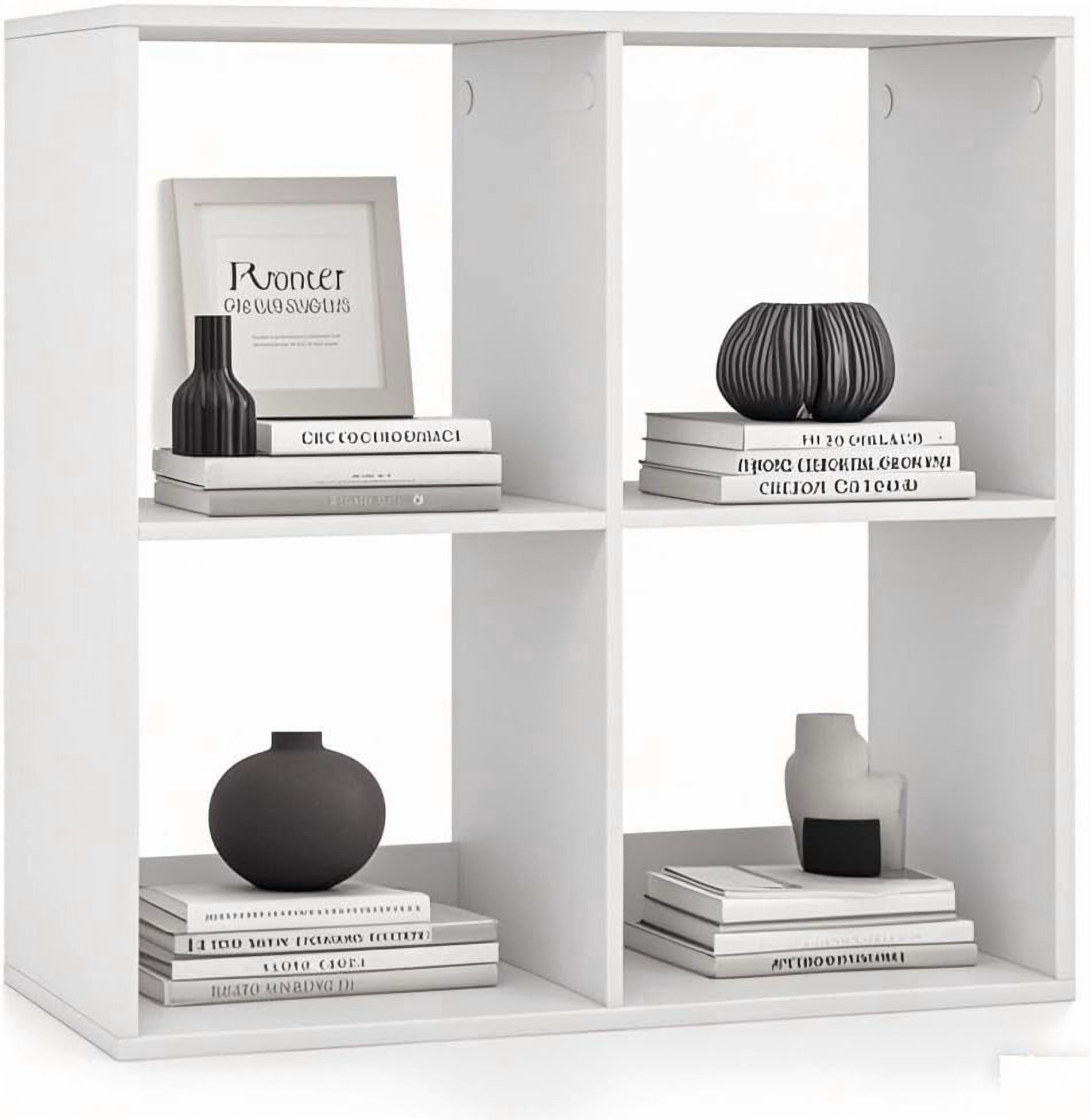 Cube Bookcase, Small Bookshelf with Storage, Wood Toy Display Shelf, Freestanding Cube Storage Organizer, Book Shelf for Bedroom, Living Room, Study (White, 4 Cubes)