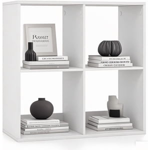 Cube Bookcase, Small Bookshelf with Storage, Wood Toy Display Shelf, Freestanding Cube Storage Organizer, Book Shelf for Bedroom, Living Room, Study (White, 4 Cubes)