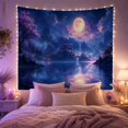 thumbnail image 2 of Golden Full Moon Above Island Pavilion and Bridge, Dreamy Fantasy Style for Fantasy Art Lovers, Lake Wall Decor Housewarming Gift, Tapestry Wall Hanging for Bedroom and Dorm, 2 of 7