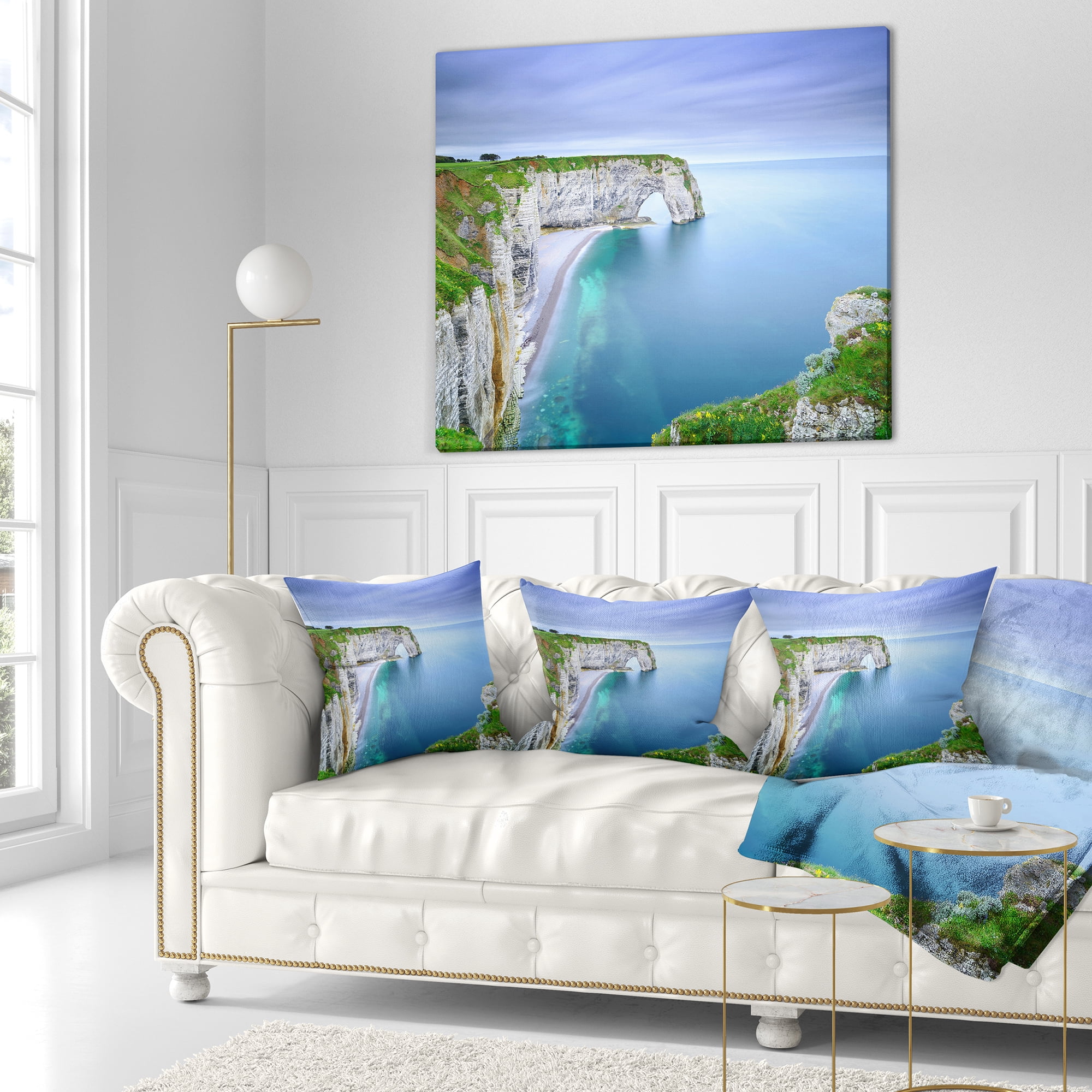 Designart Manneporte Natural Rock Arch - Seashore Photo Throw Pillow - 16x16