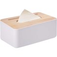 thumbnail image 1 of CHAO Caja de pañuelos Caja de pañuelos rectangular Práctico dispensador de pañuelos cosméticos para el hogar, oficina, coche, baño, cubierta y soporte de madera, estilo nórdico simple, 1 of 5