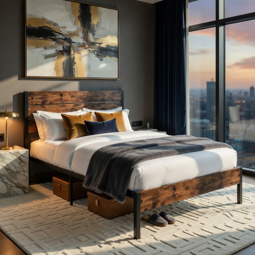 Barara King Bedroom Bed Frame, Bed Platform Frame,Full/King/Queen/Twin Size Bed Frame with High Headboard and Mute Bar-Full Size