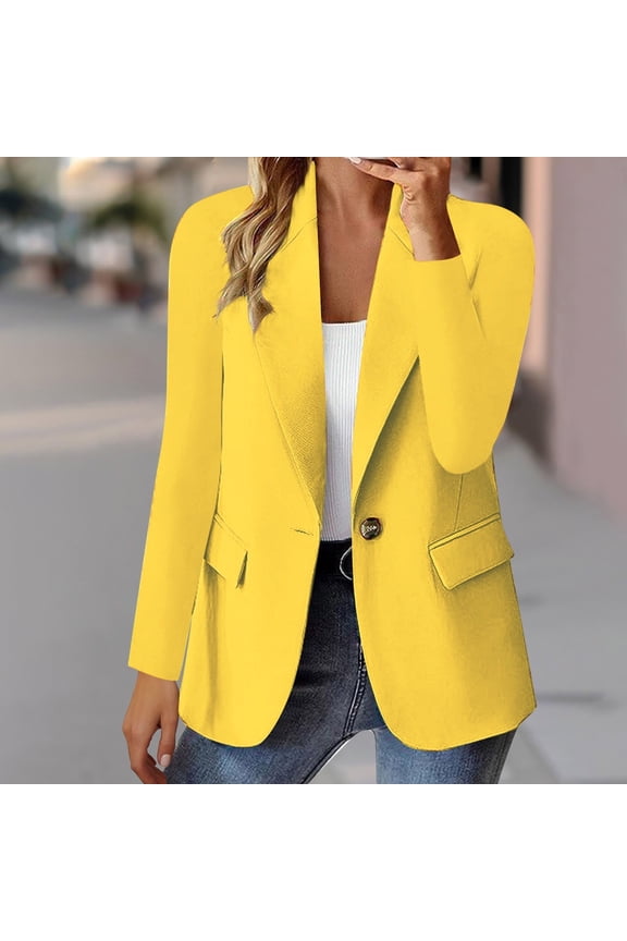 Blazer for Women Fashion Solid Color Button Down Lapel Hatless Long Sleeve Slim Cardigan Blazer Jacket Tops Suitable for Office Work and Business Negotiation Wear