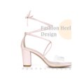 thumbnail image 4 of BLISSFUL STEP Women Lace Up Clear Strap Block Heels Sandals Bling Pink 7, 4 of 6