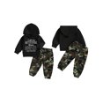 thumbnail image 2 of Kids Toddler Little Boy Hooded Fall Outfits 18 24 Months 2T 3T 4T 5T 6T Letter Print Long Sleeve Hoodies with Camouflage Pattern Cargo Pants Clothing Set, 2 of 9