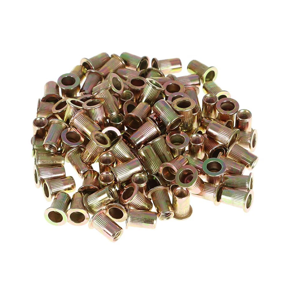 CIRCLE- 100 Pack M6 Metric Carbon Steel Rivet Nut Flat Head Threaded Insert Nutsert