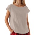 thumbnail image 2 of Womens T Shirts Summer Tops 2025 Solid Color Crewneck Cap Sleeve Loose Casual Linen Tees Tshirts Shirts for Women, 2 of 7