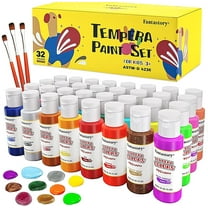 Fantastory Tempera Paint Set, Finger Paint 32 Assorted Colors with 3 Brushes