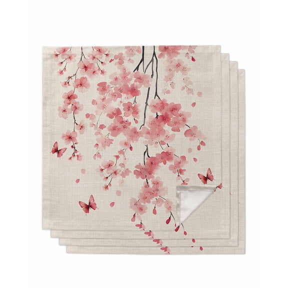 nqOlkjepod Pink Floral Blossom Cloth Napkins Set of 4 Reusable Dinner Napkins, Spring Pastoral Botanical Vintage Cocktail Napkin Washable Table Napkins for Wedding/Holiday Party/Baby Shower 20"x20"