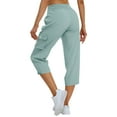 thumbnail image 4 of Mint Green Cargo Capris for Women Casual Drawstring Capris Pants with Pockets Summer Plus Size Capri Hiking Pants Cargo Pant 2XL, 4 of 5