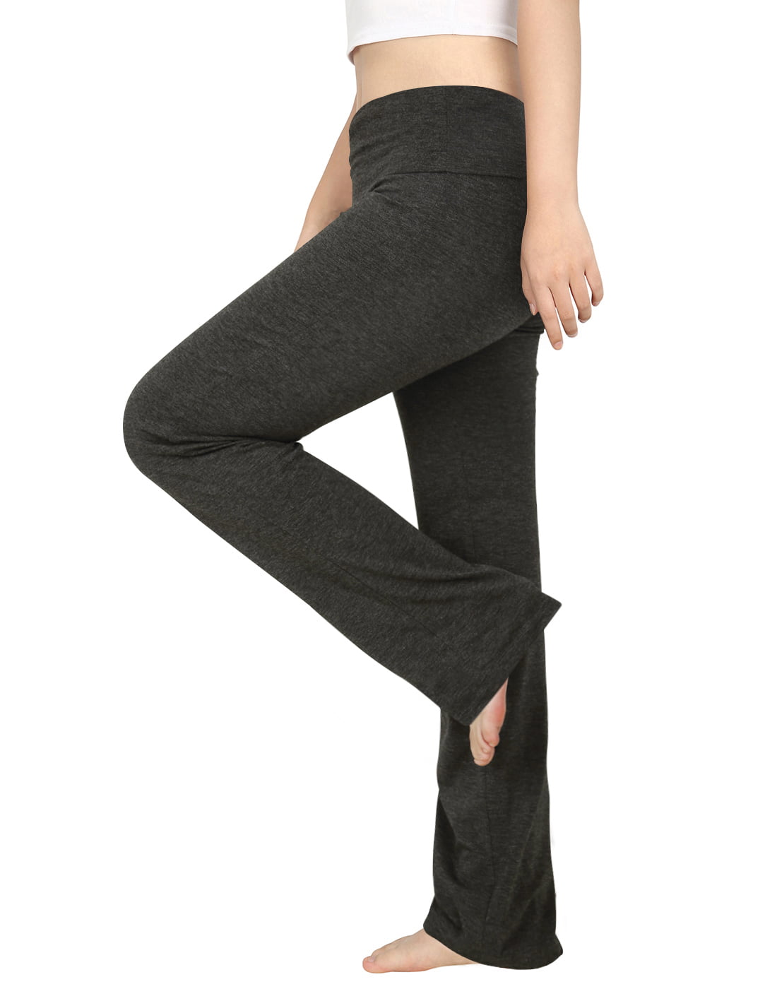 HDE Women's Yoga Capri Pants Color Block Fold Over Waist Workout Leggings  (Black w/Charcoal, Small)