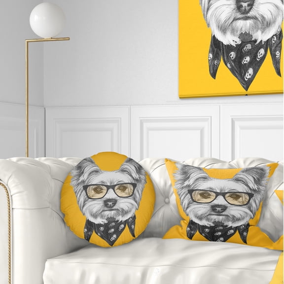 Designart Funny Terrier Dog with Glasses - Animal Throw Pillow - 12x20