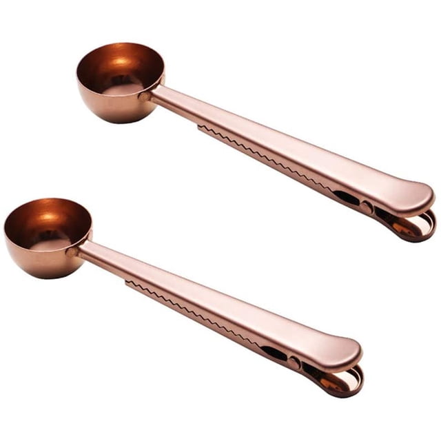 Coffee Scoop with Bag Clip, Spoon with Sealed Clamps Multi-Function Milk Powder Spoon Coffee Measuring Spoon, 20ml (2Rose Gold)