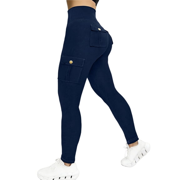 Levmjia Women's High Waisted Cargo Leggings with Pockets Butt Lifting Skinny Denim Leggings Stretchy Yoga Pants Workout Tights