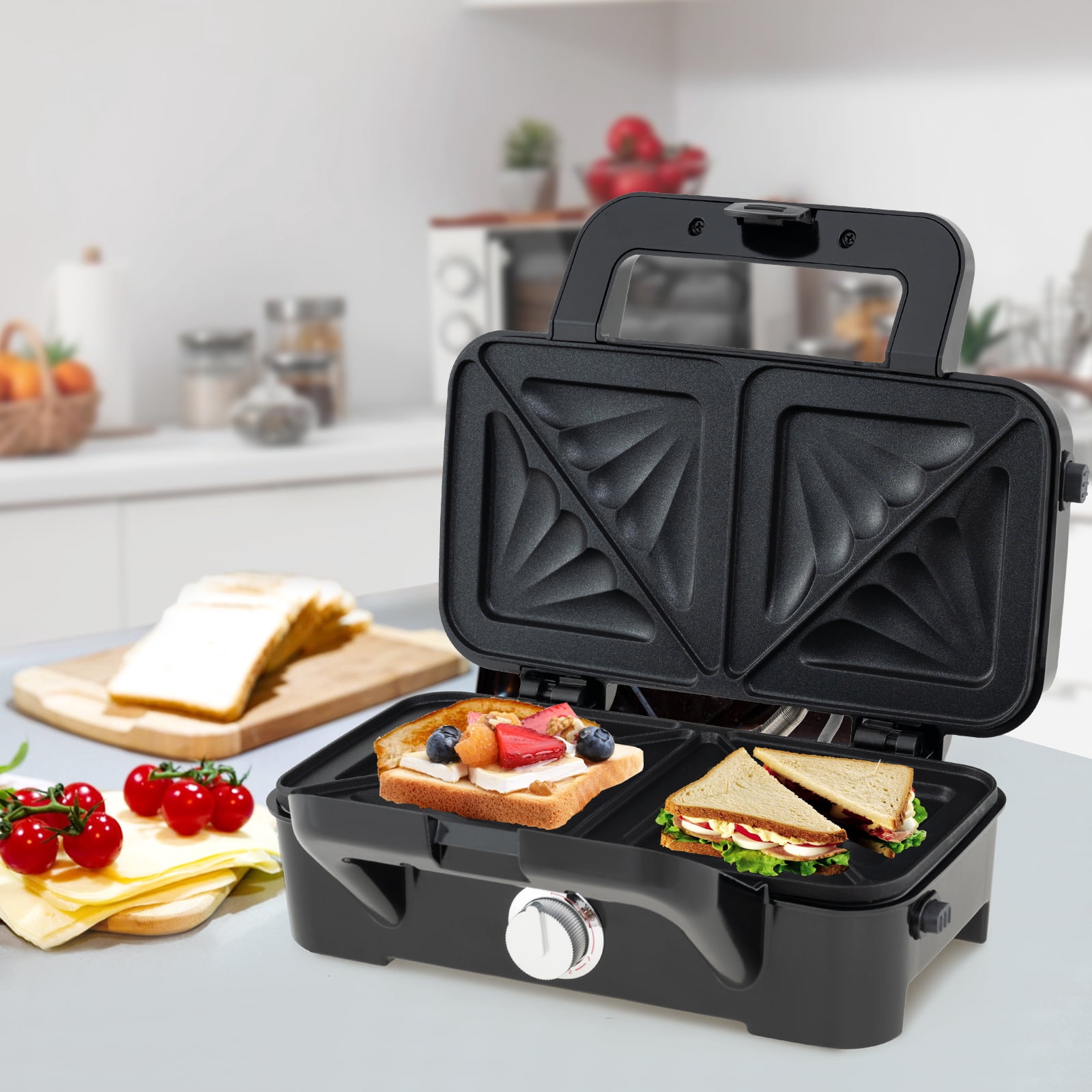 Gymax 3 in 1 Waffle Maker 1082W Electric Panini Press Grill w/ Non-stick Plates