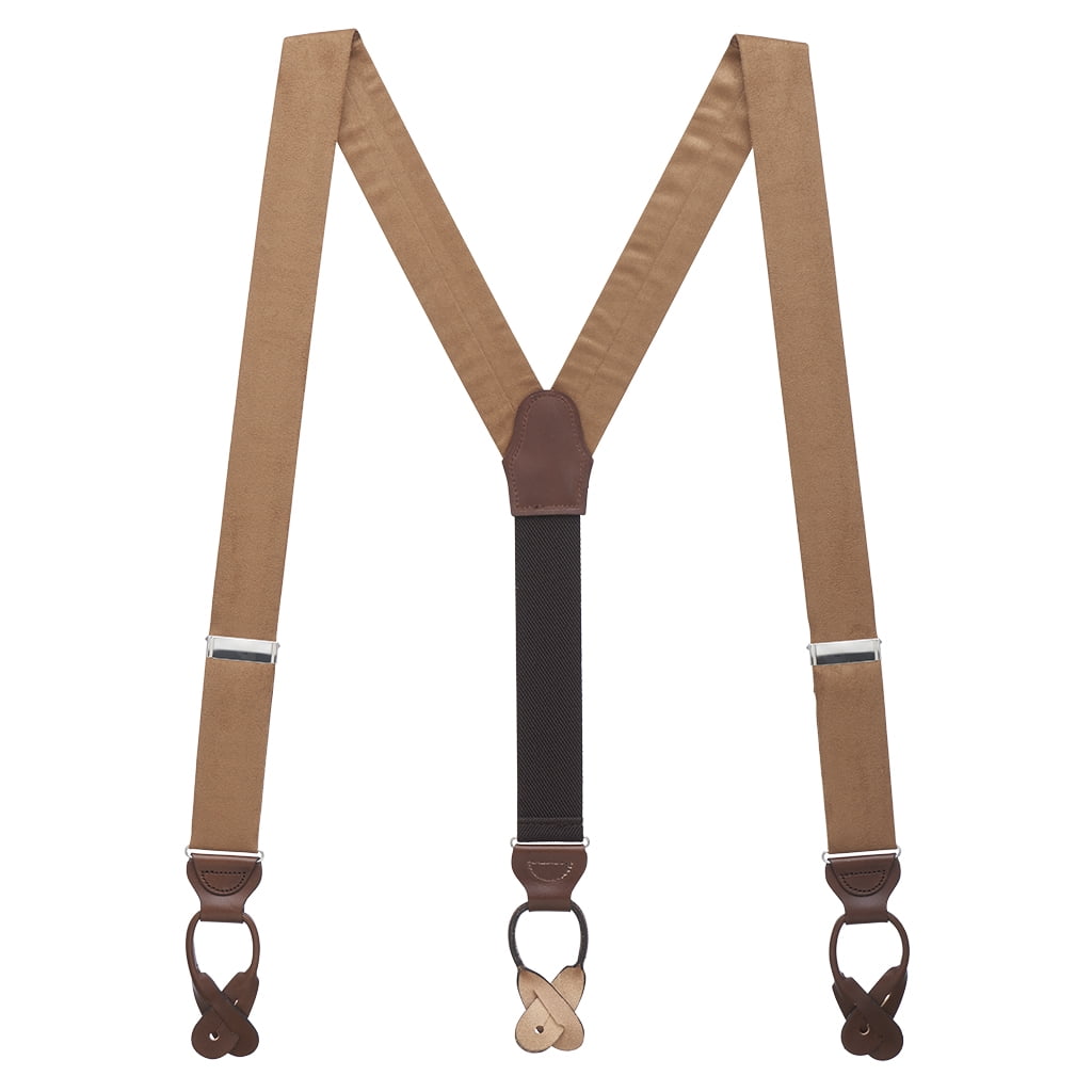 Suspender Store Suede Button Suspenders Beige