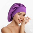 thumbnail image 2 of Gorro de dormir de satén, paquete de 2, banda ancha, color morado, gorro grande para cabello rizado y largo de mujer., 2 of 5