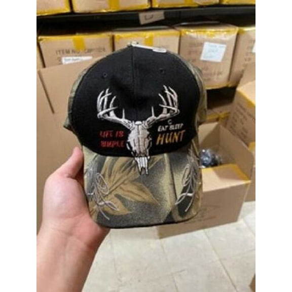 Life Is Simple Eat Sleep Hunt Deer Skull Camouflage Embroidered Cap Hat (#2)