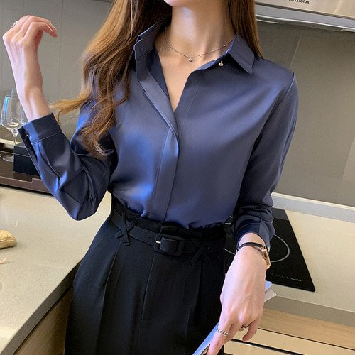 Camisa de seda para mujer, blusas de moda de manga larga para mujer, Top de satén 2023, camisas y blusas para mujer, Tops básicos para mujer, ropa OL para mujer Tan Jianjun unisex