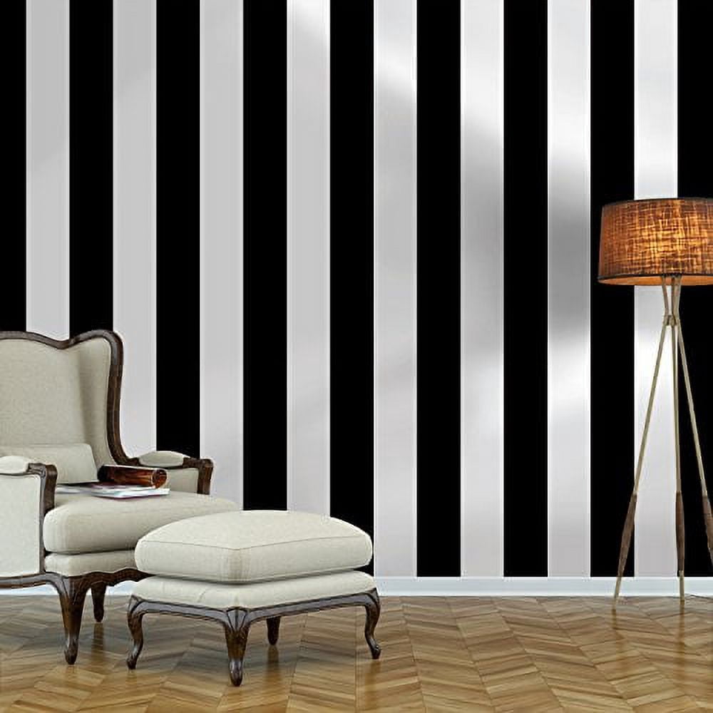 Tempaper Stripe Black & White Peel and Stick Wallpaper, 20.5" x 16.5'