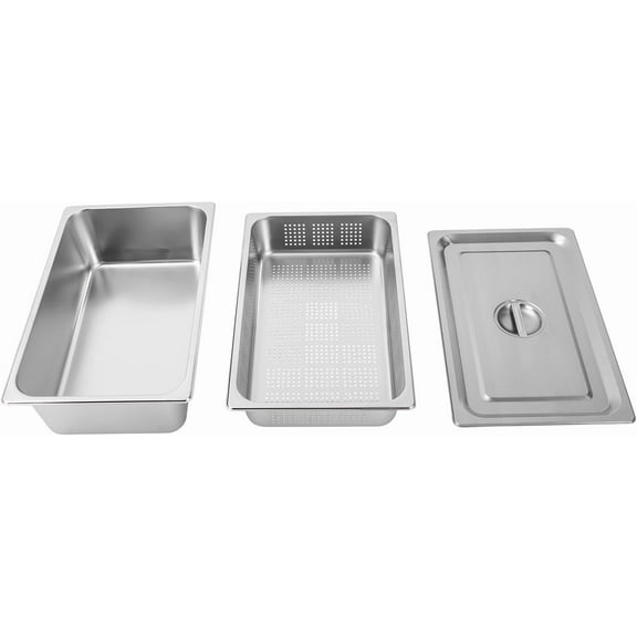 DYNAMI Set of 3 Full Size Hotel Pan with Lid,4in Deep Anti-Jam Perforated Stainless Steel Steam Table Pan,6in Deep Steam Table Pans(3-piece set,Full Size, 4" 6" Deep)