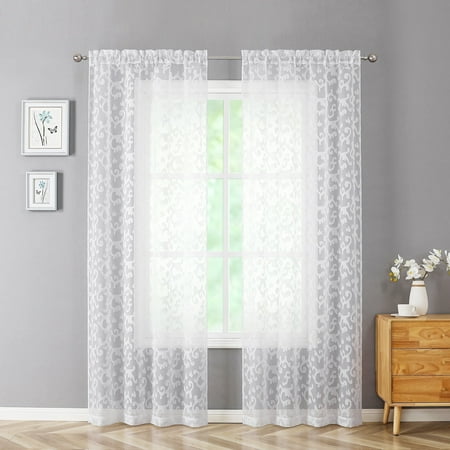 OVZME White Sheer Curtains 84 Inches Long 2 Panels Set, Jacquard Textured Rod Pocket Farmhouse Window Treatments Curtains for Nursery Patio Yard Cortinas Hermosas Para Living Room, Each 42 x 84 Inch