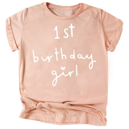 

Girls 1st Birthday Shirt Heart Birthday Girl Shirt for Baby Girls One Year Old Retro Birthday White on Peach Shirt 18 Months