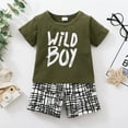 thumbnail image 2 of 2T Toddler Boys Clothes 3T Toddler Boys Summer 2PCS Outfits Letter Print Short Sleeve Shirt Top Shorts Set Army Green, 2 of 6