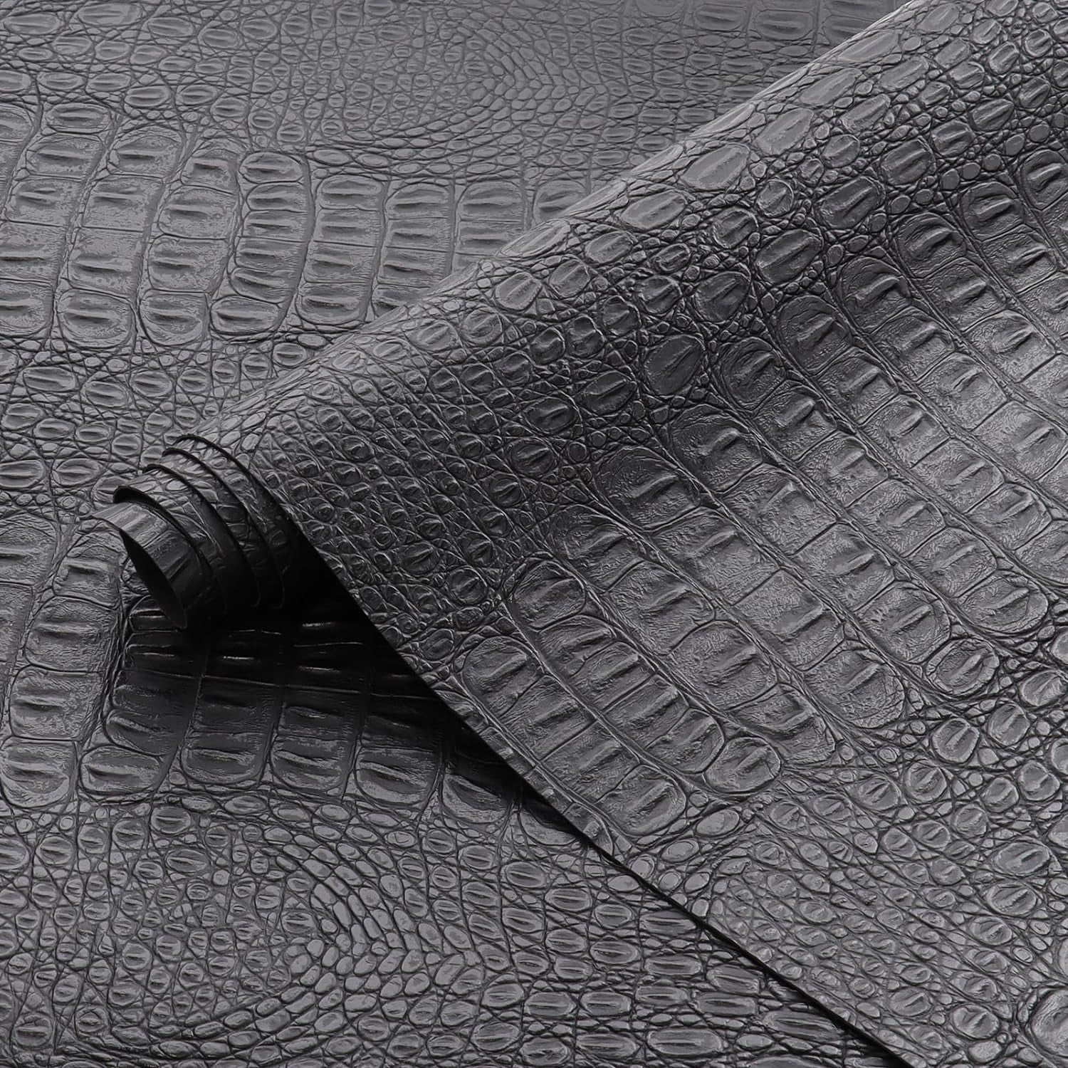 Vinyl Leather Fabric Crocodile Pattern Marine Waterproof Material 54" W Marine Vinyl Synthetic Leather Sheets 0.5mm Thick for Upholstery Crafts, Automotive/Boat, Cushion, DIY Sewing - Black