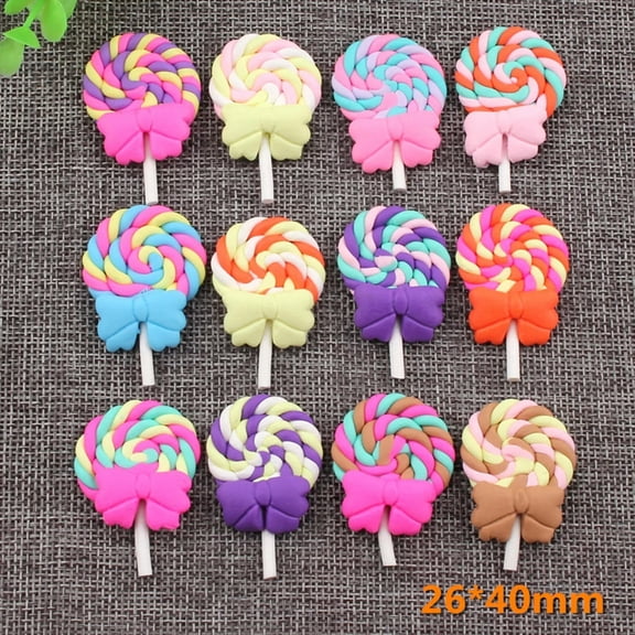 U8MO 10 Mixed Color Rainbow Lollipop with Bow Polymer Clay Cabochon for Scrapbooking