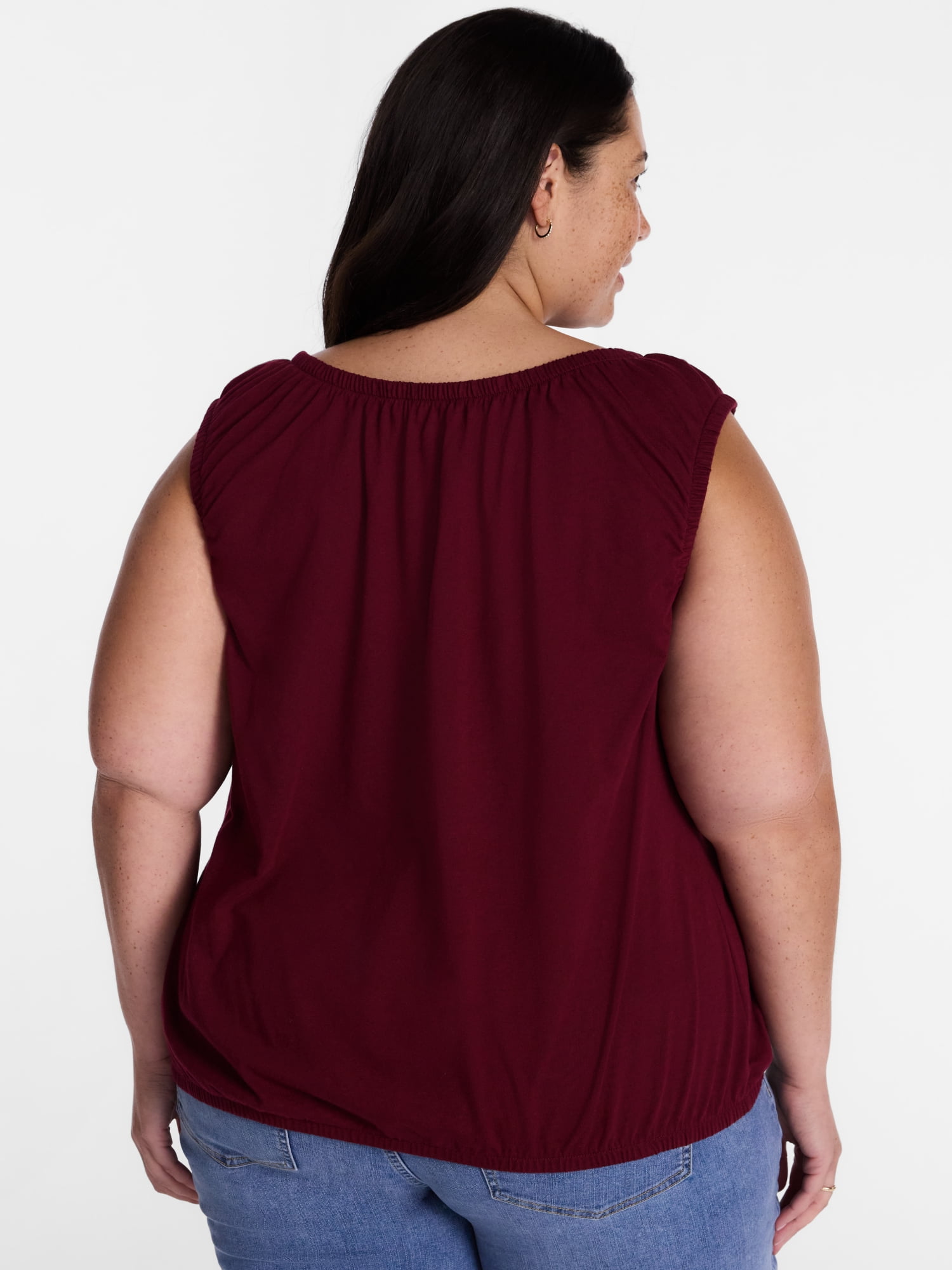Terra & Sky Women’s Plus Sleeveless Cotton Flowy Top, Size 0X-4X