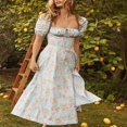 thumbnail image 3 of EIMELI Robe Boho Cottagecore pour Femmes à Manches Bouffantes Robe Vintage à Encolure Carrée Robe Fendue à Fleurs Flatteuse Maxi Longue Robes d'Été, 3 of 7