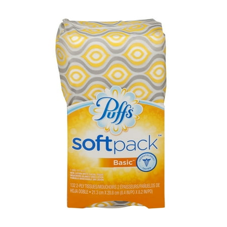 Puffs SoftPack Basic Facial Tissues, 1 SoftPack, 132 tissues per pack