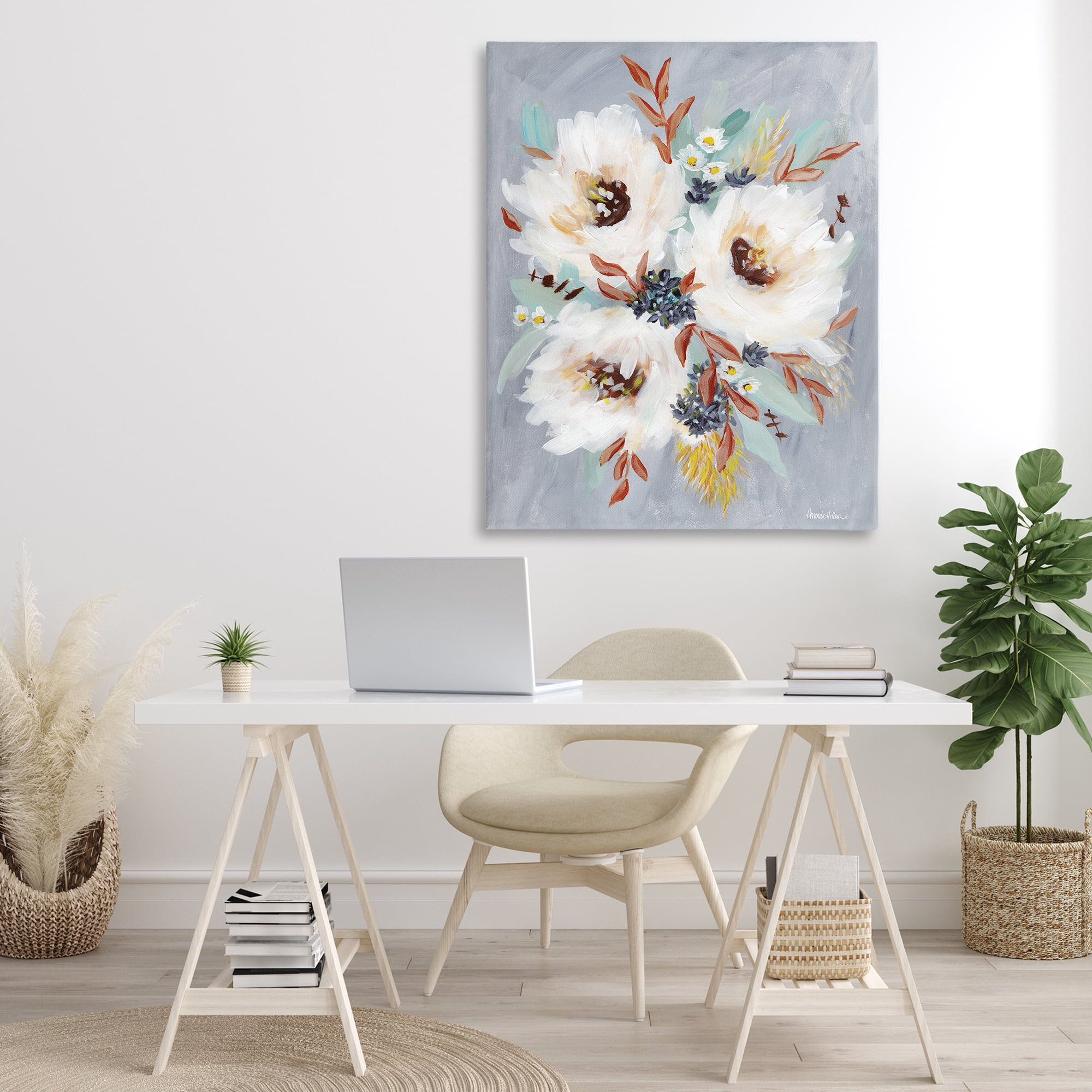 Stupell Industries White Flowers Trio Botanical & Floral Painting Gallery Wrapped Canvas Art Print Wall Art, 36 x 48
