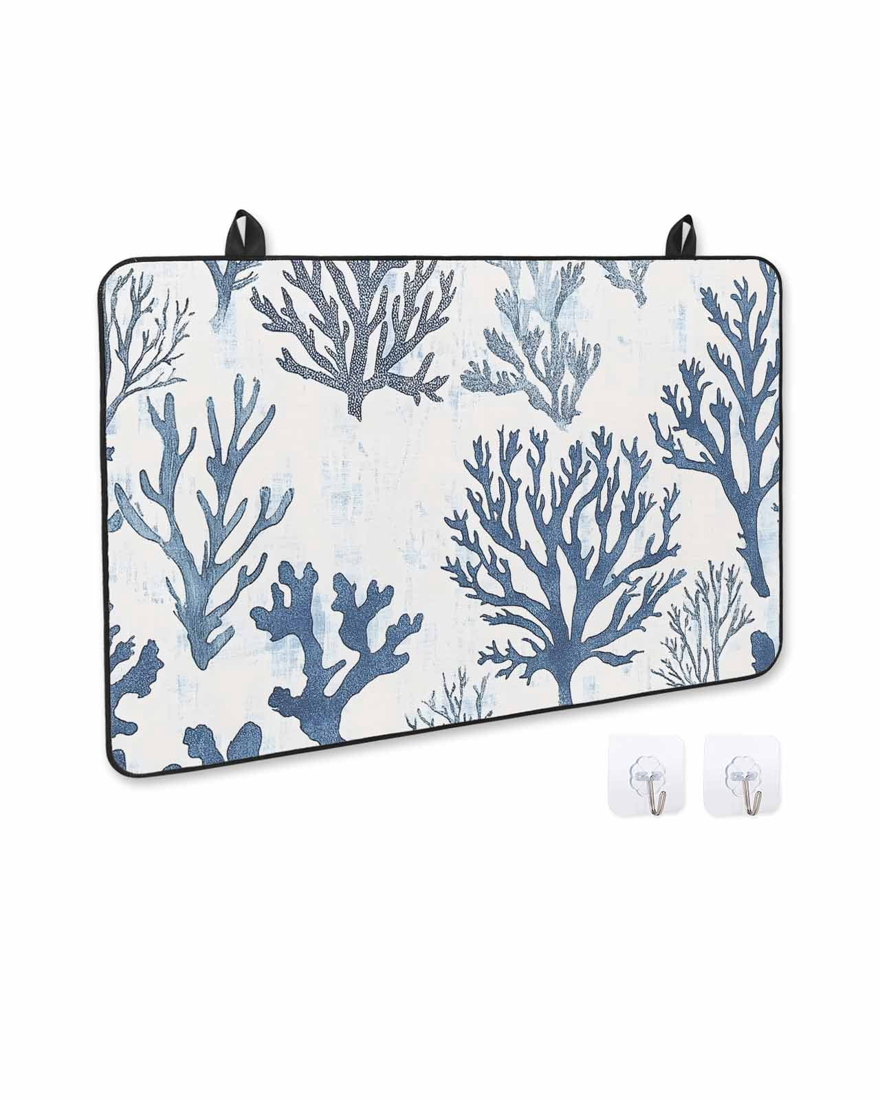 nqOlkjepod Large Induction Cooktop Protector Mat 24"x21", Blue Grey Coral Stove Top Covers for Electric Stove, Coastal Watercolor Ocean Decorative Stove Burner Cover Mats, Glass Top Stove Cover