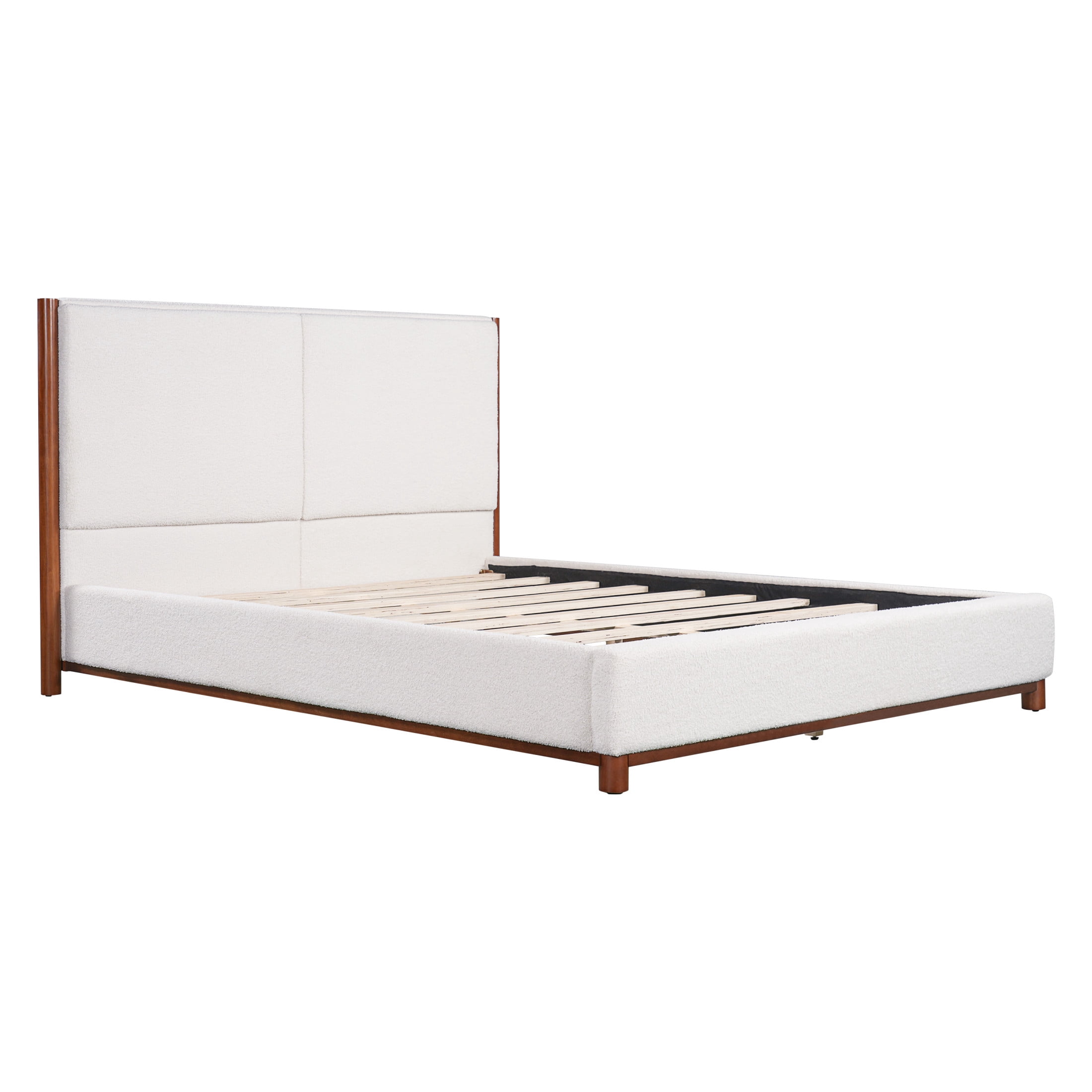 Christopher Knight Home Modern Queen Upholstered Platform Bed Frame with Headboard, Walnut+White