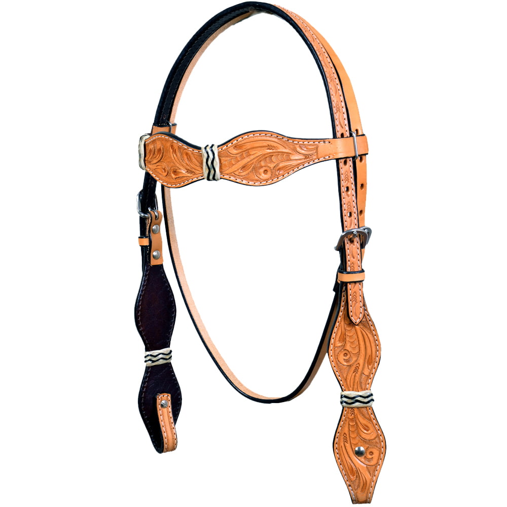 C-4-HS Western Horse Headstall Tack Bridle American Leather Brown Rawhide 