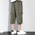 thumbnail image 4 of XDZJLR Mens Shorts Over The Knee Elasticated Pocket Slacks Knee Length Short Pants Green L, 4 of 4