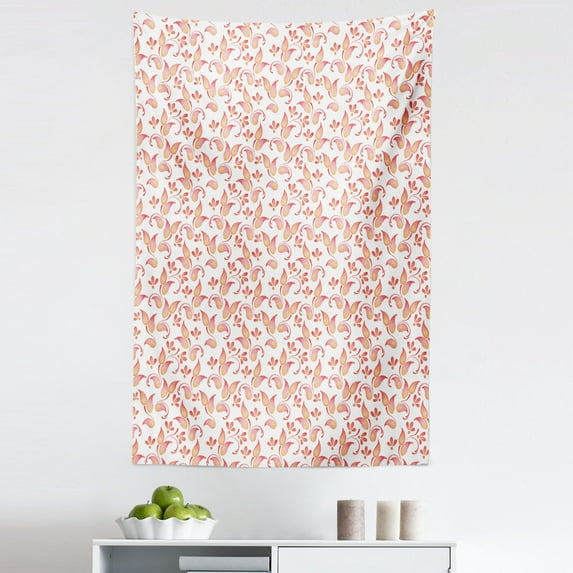 Coral Tapestry, Leaves Florets Petals Pattern in Watercolor Paint Pastel Colored Picture Print, Fabric Wall Hanging Decor for Bedroom Living Room Dorm, 5 Sizes, Coral, by Ambesonne