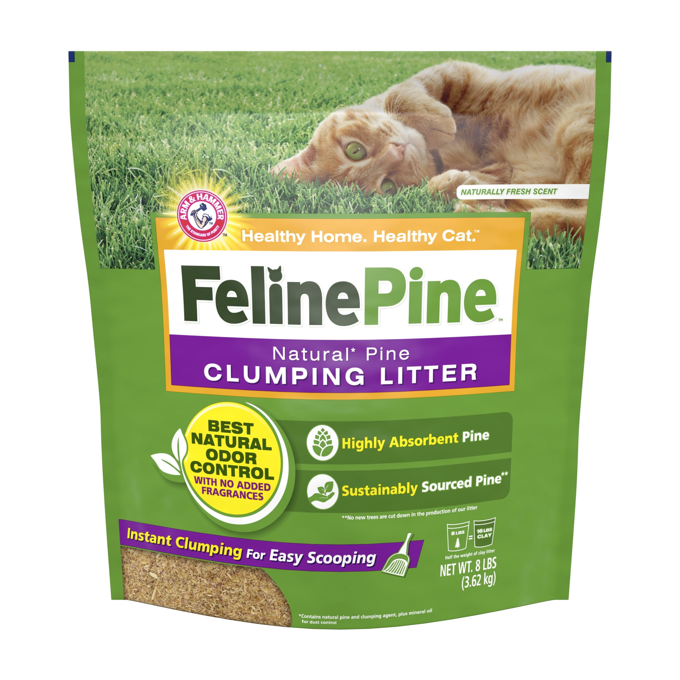 (3 pack) Feline Pine Cat Litter, Natural Pine Clumping Litter, 8 lb
