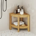 thumbnail image 2 of Gymax Corner Shower Stool Teak Wood Shower Bench w/ Storage Shelf Bathroom Foot Stool, 2 of 10