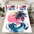 thumbnail image 2 of jejeloiu Japanese Ukiyo-E Bed Sheets,Hawaii Coconut King Sheets,Ocean Sea Waves Sheet Set For Children,Luxury Bedroom Decor,4 Pieces, 2 of 7