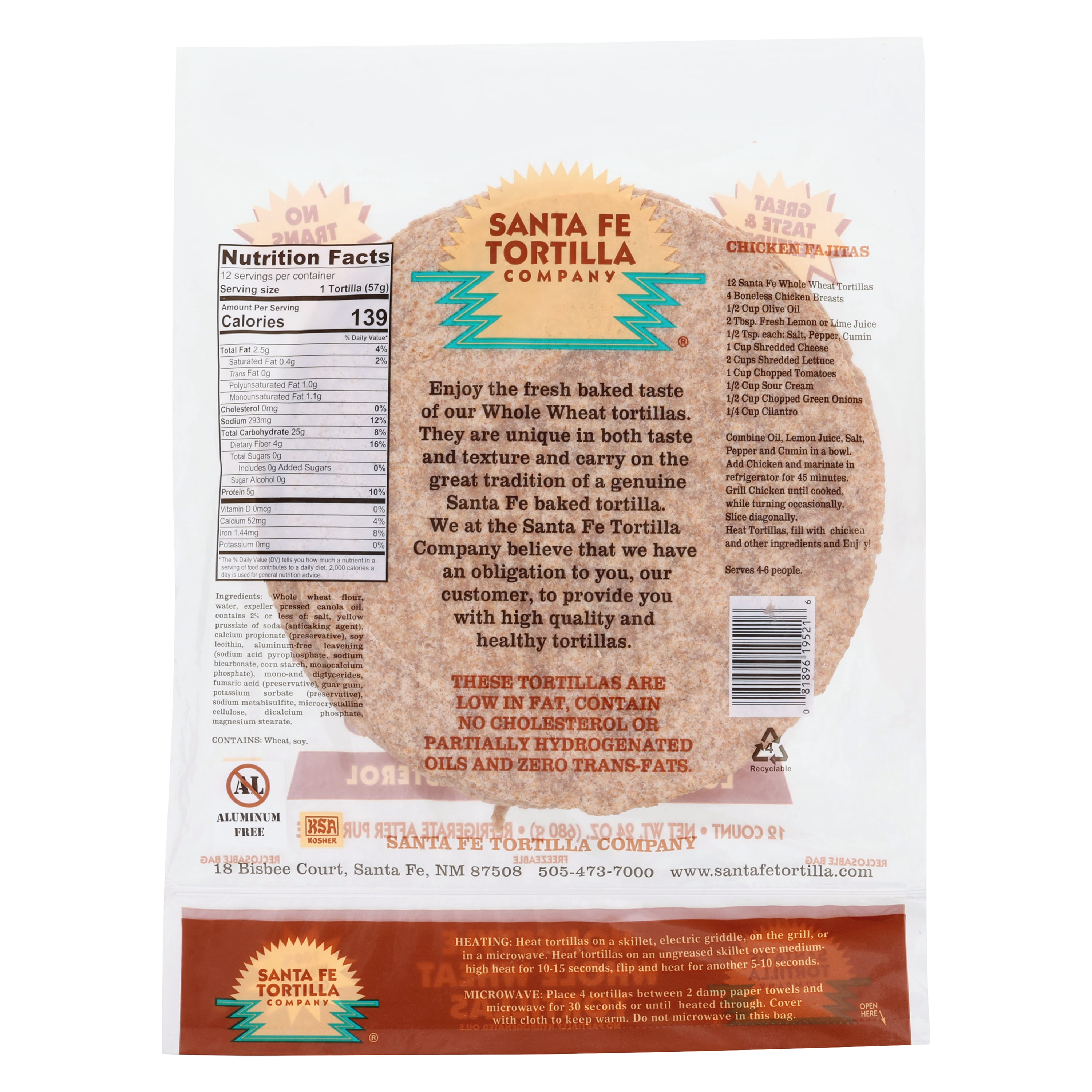 (4 pack) Santa Fe Tortilla Company 8" Homestyle Whole Wheat Flour Tortillas, 12 Count (24 oz)