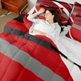 thumbnail image 4 of Castle Fairy Abstract Stripes 7 Pieces Bedding Comforter Set,Grey Red Full Bedding Set Lightweight,Geometric Theme Fitted Sheet Flat Sheet,Breathable Geometric Home Decor,Reversible, 4 of 8